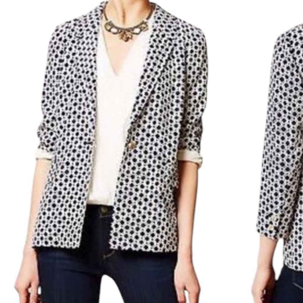 Anthropologie Cartonnier "Southwark" Navy/White Geometric Diamond Blazer